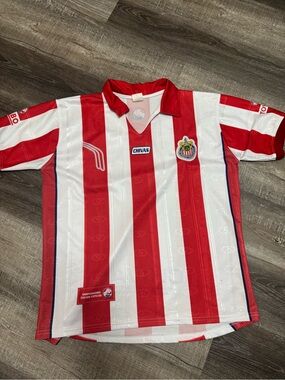 Civas Red & White Vertical Stripe Kids Soccer Jersey